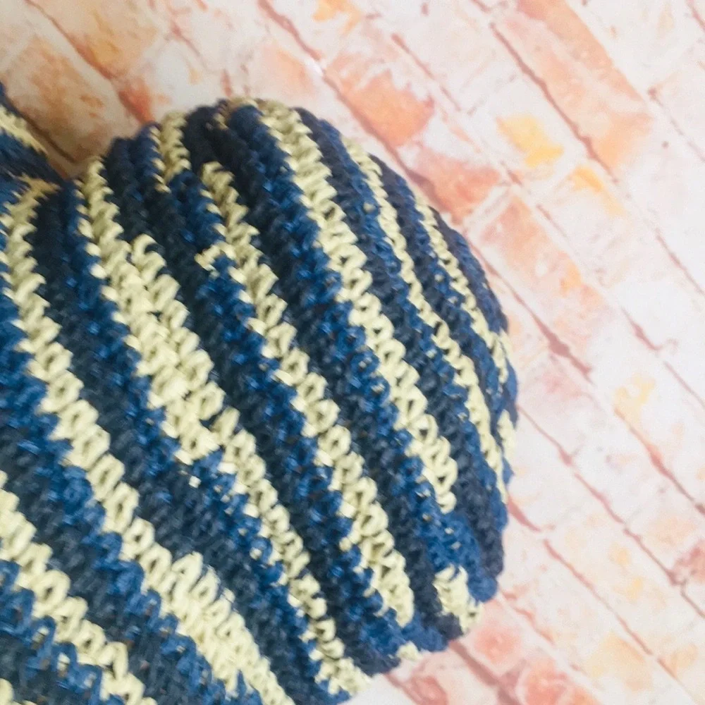 San Diego Hat Company Blue and White Striped Wide Brimmed Woven Retro Beach Hat